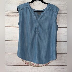 Natural Reflections Chambray & Floral Sleeveless Top | Size M Office Church